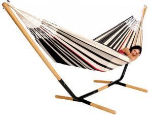 China Double Poly Cotton Strips Fabric Backpacking Outdoor Camping Hammock With Stand on sale
