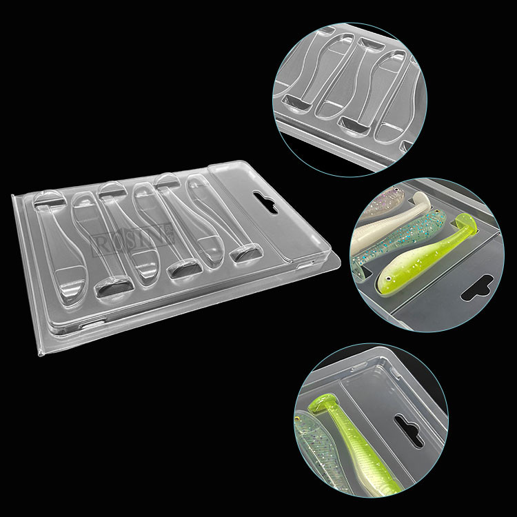 6 Cavity Disposable PVC Custom Fishing Lure Packaging Hinge Clamshell