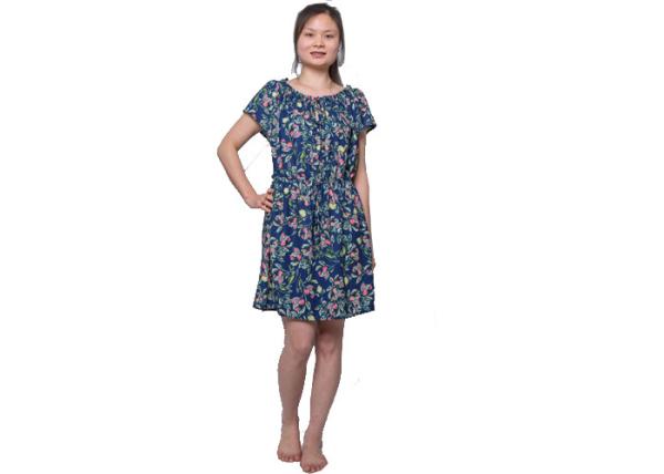 Buy cheap Short Sleeve Floral Maxi 100 Polyester Maxi Dress With Smocked Around Shoulder from wholesalers