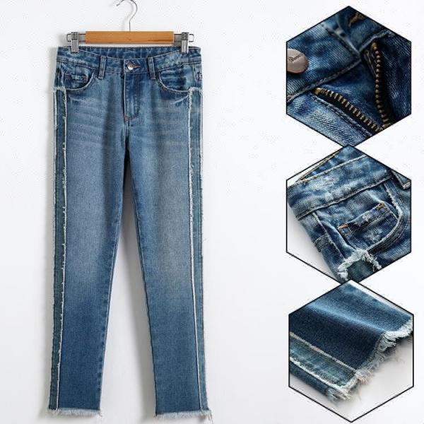 Buy cheap Children Girls Denim Clothes Grinding Trendy Trousers Med Blue Color from wholesalers