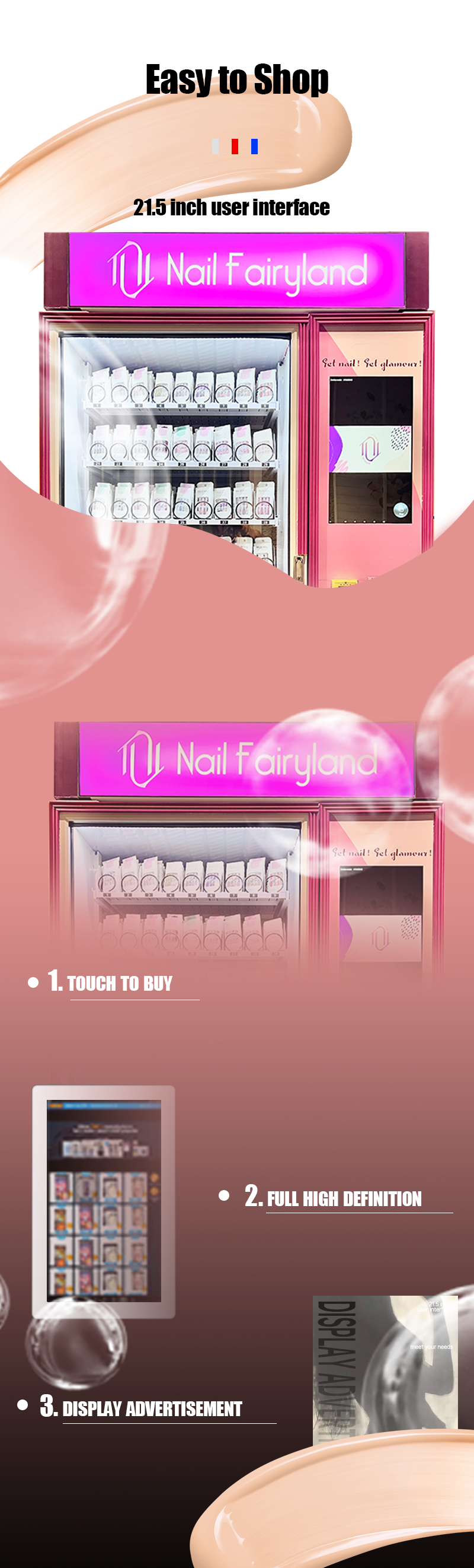 Shopping Mall Beauty 22'' Touch Screen Nail Eyelash Vending Machine with Coin Bill Acceptor