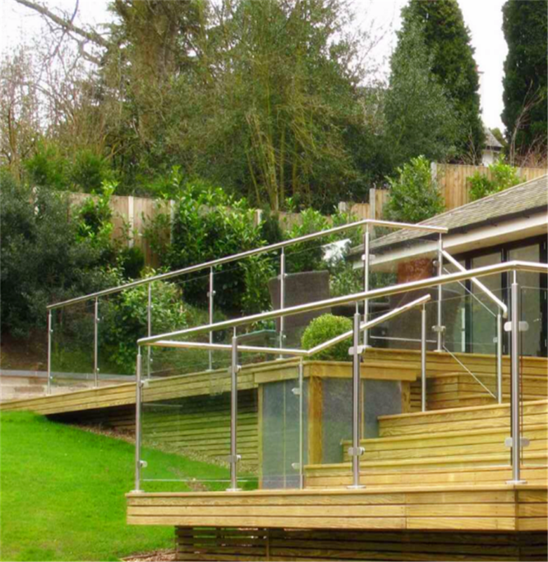 Balcony Building Railing Top - Mounted , Stainless Steel Post Glass Porch Railing