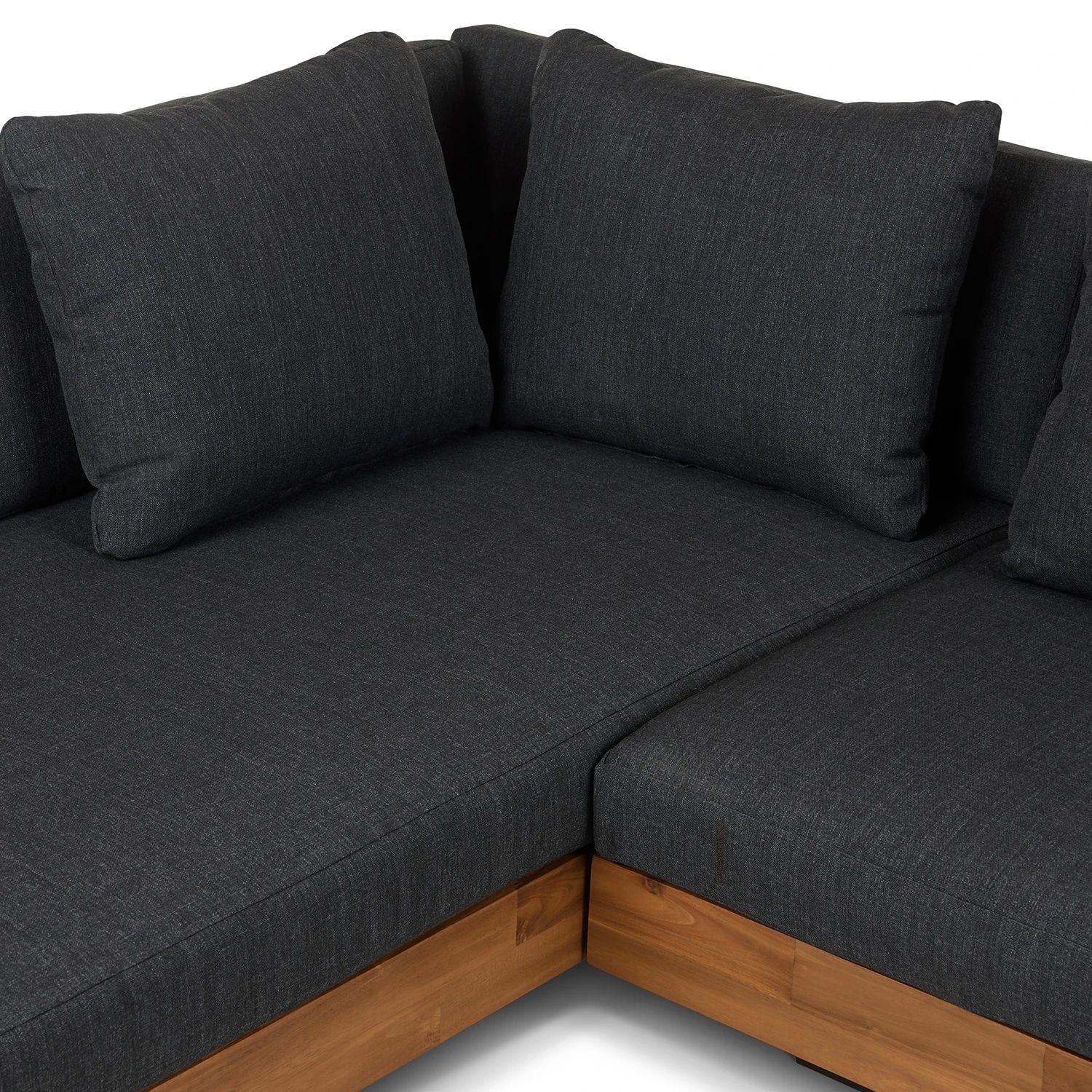 L Shape Sectional Fabric Outdoor Sofa Bed With Wooden Frame For Roof Patio