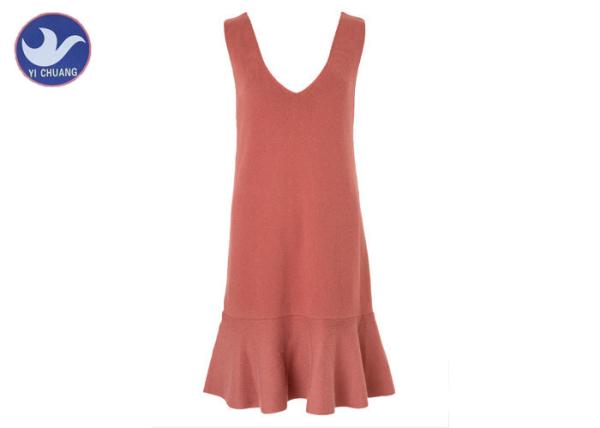Buy cheap V Neck Sleeveless Womens Knitted Dresses Sweaters Frills On Bottom from wholesalers