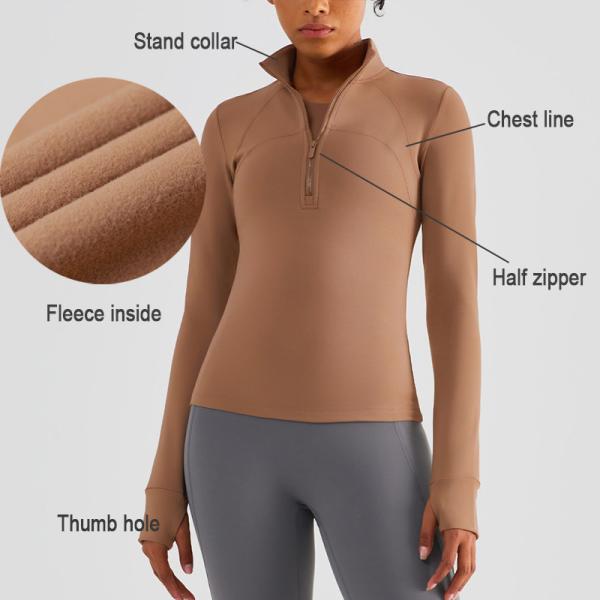 Half Zip Ladies Equestrian Shirt With Thumb Holes Brushed Inside Winter