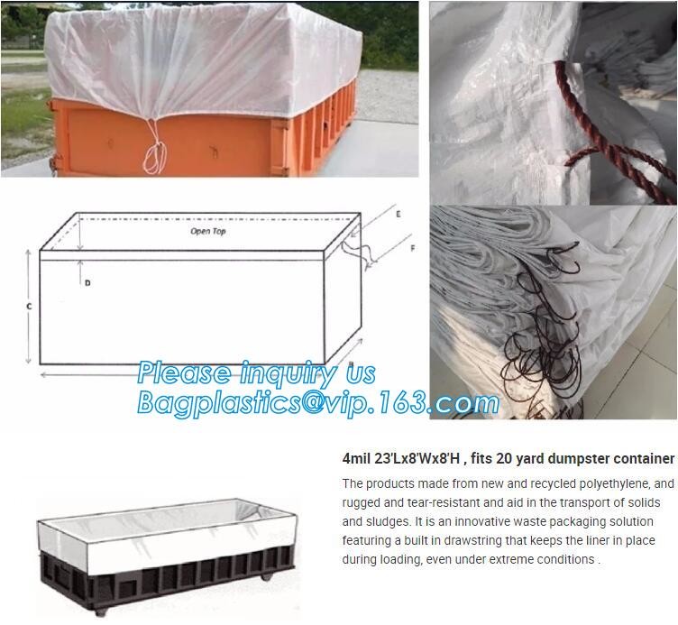 extra lagrge woven PE drawstring dumpster container liner for garbage truck,40 yard polyethylene woven drawstring dumpst