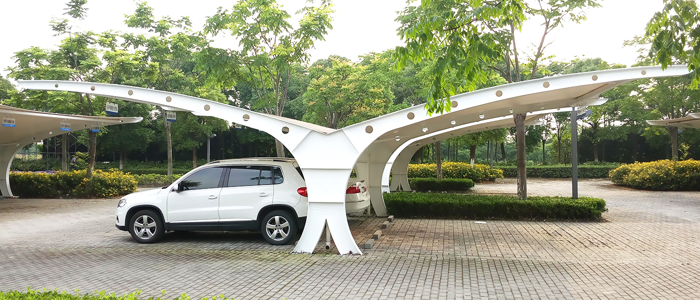 PVDF/PTFE PVC Coated T Tensile Car Parking Structure Shed Fire Resistance