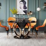Modern Stainless Steel Marble Round Dining Table With Turntable