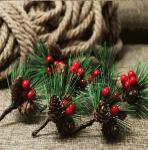 PVC Red Fruit Artificial Pine Needles For Mini Christmas Tree Ornaments