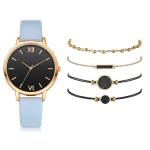 3ATM Ladies Watch Gift Set 34mm Black Women Leather Strap Watch