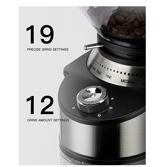 Stainless Steel Electric Conical Burr Coffee Grinder Espresso Coffee Press 19 Setting
