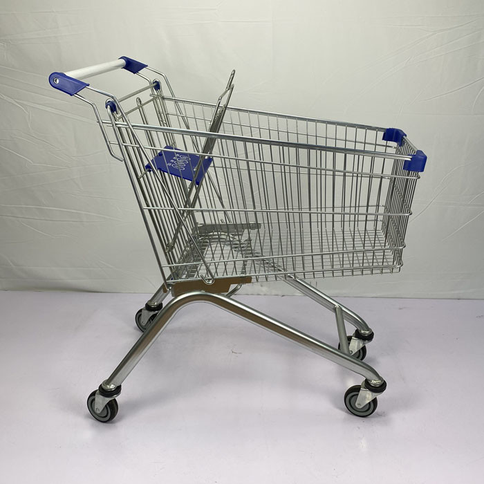Regular European Shopping Trolley 125L Steel Supermarket Shopping Cart 110Kg Loading Capacity