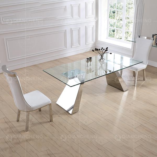 Buy cheap 19kg Rectangle Tempered Glass Dining Table 180x90x75cm Mirrored Pillars from wholesalers