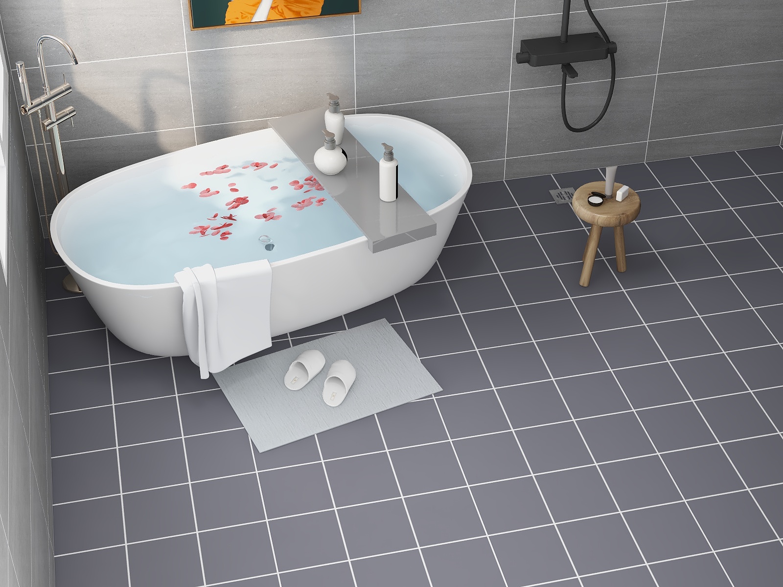 Household Bathroom Floor Sticker Tiles PVC Vinyl Floor Sticker Wall Decoration