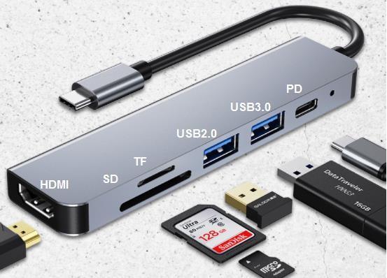 Buy cheap 75g Computer Accessories HDMI 4K SD TF USB 3.0 USB2.0 PD 6 In 1 USB C Hub from wholesalers
