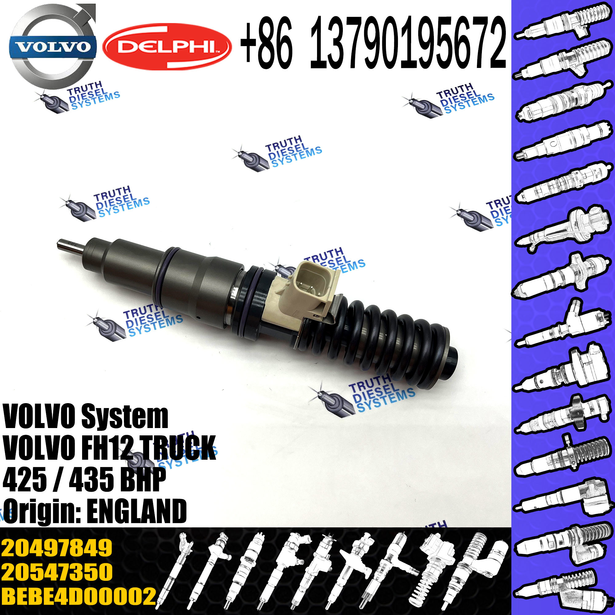 Diesel parts nozzle assembly pump injector BEBE4D00002 injector 20497849 for VOL diesel engine