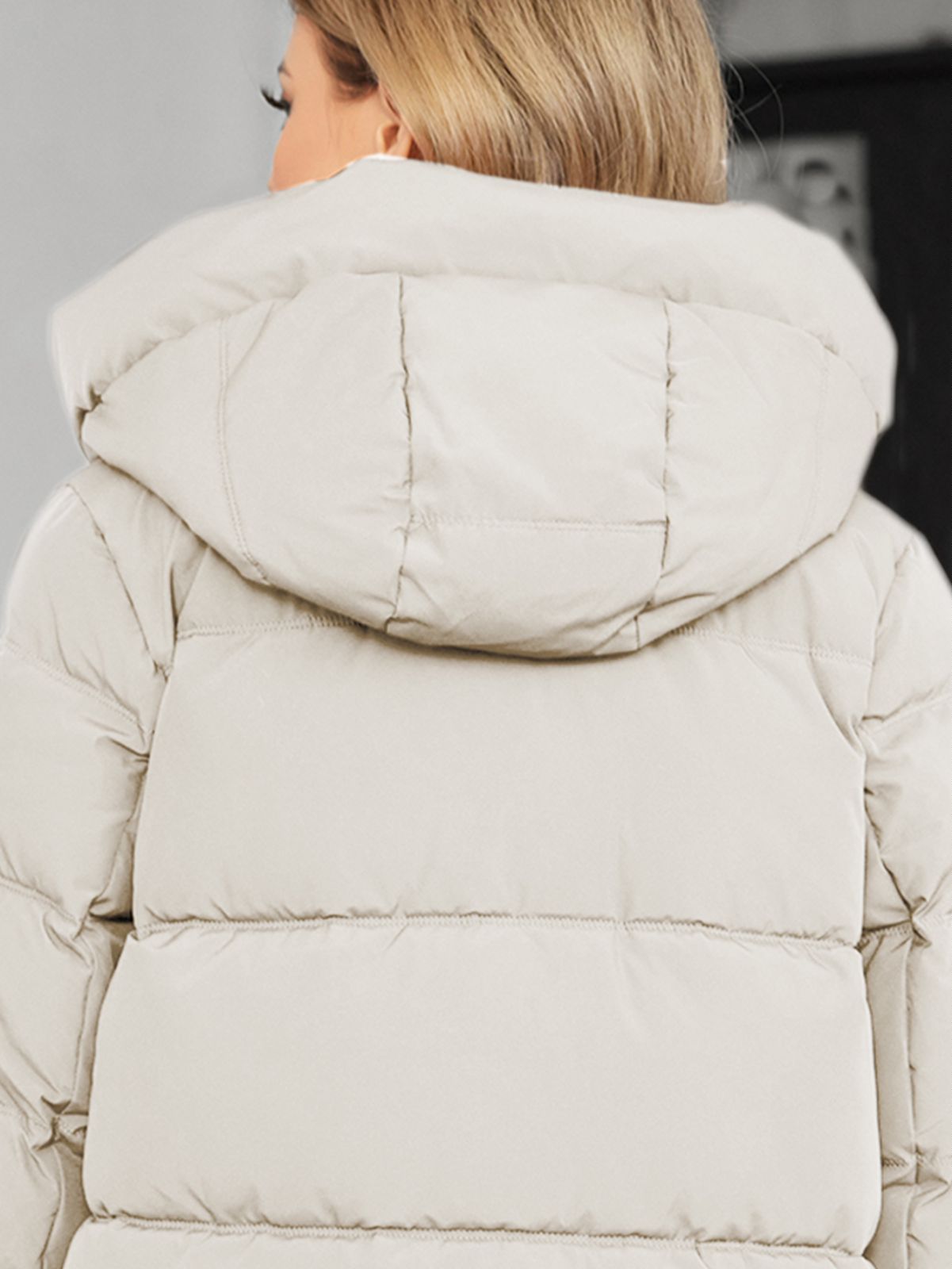 Classic Four Pocket Mid-Length Thickened Down Jacket, machine washable, woman winter coat, down jacket, bio down jacket, dark colour，bio fluff coat