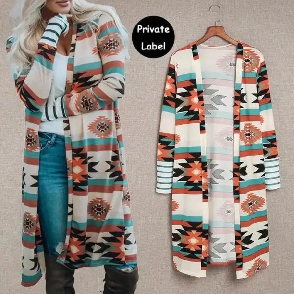 Buy cheap Western Style Puffer Down Coat Geometric Color Long Cardigan Coat from wholesalers