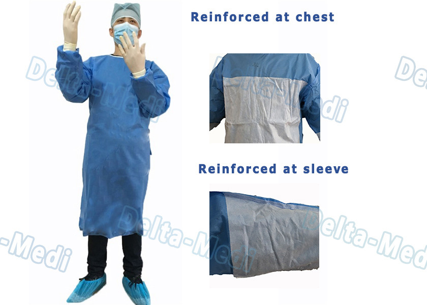 35 - 50gsm Disposable Surgical Gown Reinforced Waterproof Latex Free