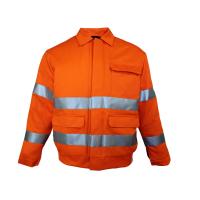 Buy cheap CVC 55% Cotton 45% Polyester 245 GSM Orange Reflective Jacket Three Flap Pockets product