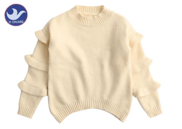 Buy cheap Curve Welt Girls Cable Knit Sweater , Girls Long Sweater Frill Sleeves Mock Neck from wholesalers