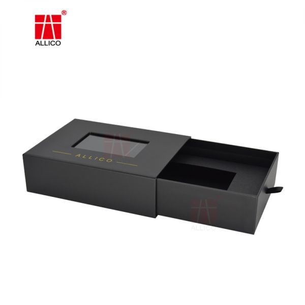 Hot Stamping 300gsm C2S 4.5inch Sliding Drawer Gift Boxes With PVC Clear Window
