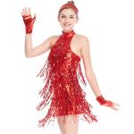 4 Colors Stunning Tap Costume Sequined-Fringes Mock Neck Dance Dress Performance