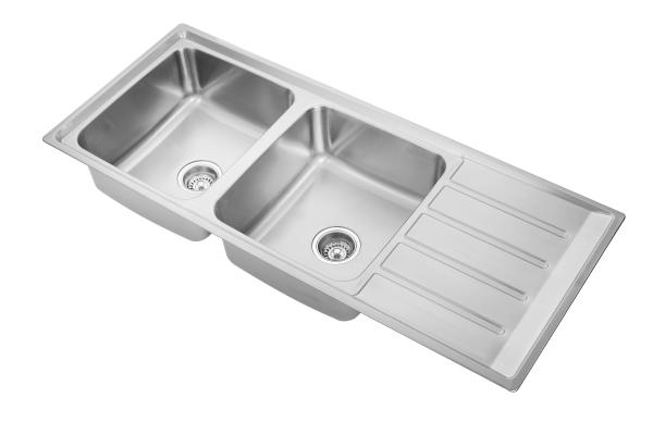 12050R Brushed Stainless Steel Top Mount Double Kitchen Sink With One Faucet