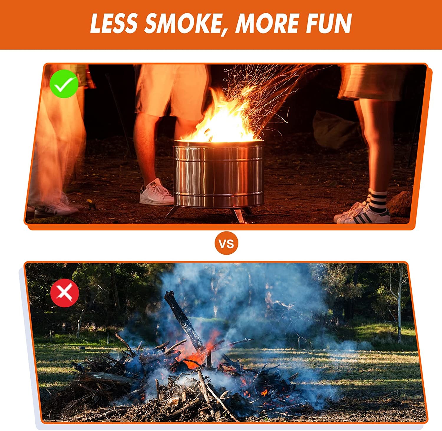 Wood Burning 304 Stainless Steel Portable Smokeless Fire Pit Bonfire Support Laser Cutting