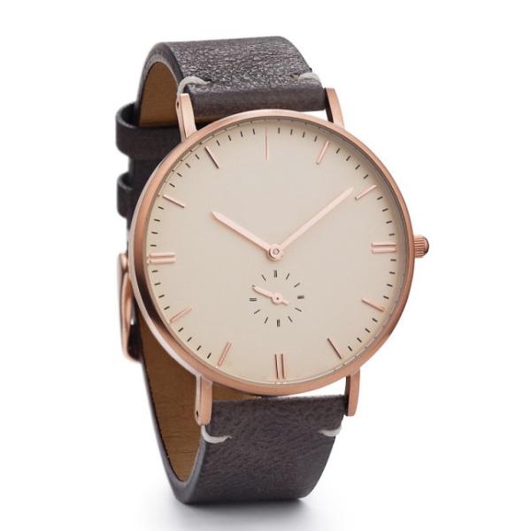Buy cheap Burshed rose gold case stainless steel back genuine leather quartz watch from wholesalers