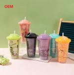 Plastic Milk tea Straw Cup Transparent Double-Layer Plastic Water Cup