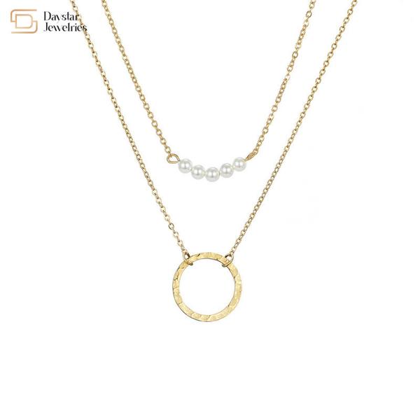 Buy cheap Stainless Steel Simple Layered Necklace Circle Pearl Pendant Clavicle Chain Choker from wholesalers