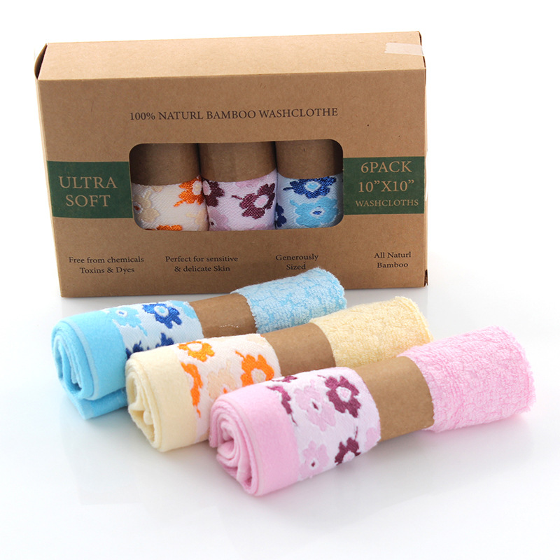 Patterned Bamboo Fiber Square Handkerchief Gift Box Soft and Absorbent Baby Face Wash