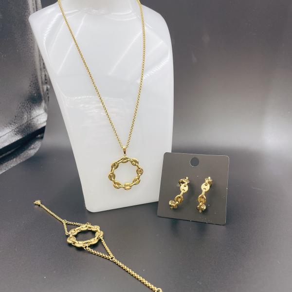 Buy cheap High Polish Newest Gold Color Stainless Steel Earring ,Necklace , Bracelet Sets For Lady from wholesalers