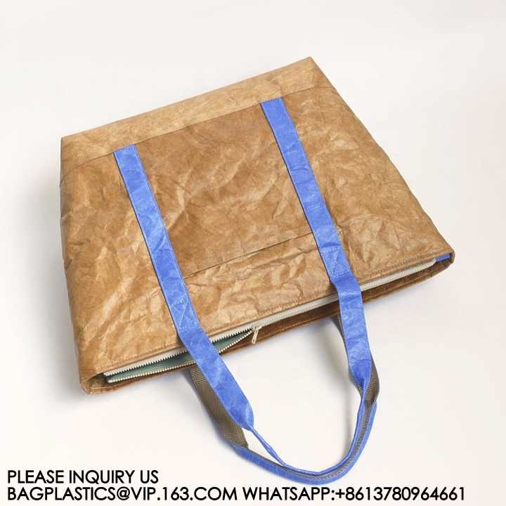 Wholesale Reusable Custom Logo Printed Waterproof Washable Plain Brown Kraft Tyvek Paper Packaging Shopping Tote Bag