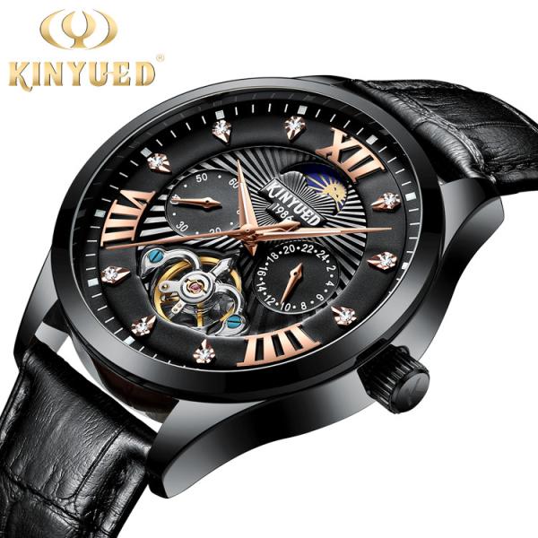 Buy cheap Brand KINYUED Mechanical mens watch luxury luminous moon phase skeleton watch automatic mechanical watch from wholesalers