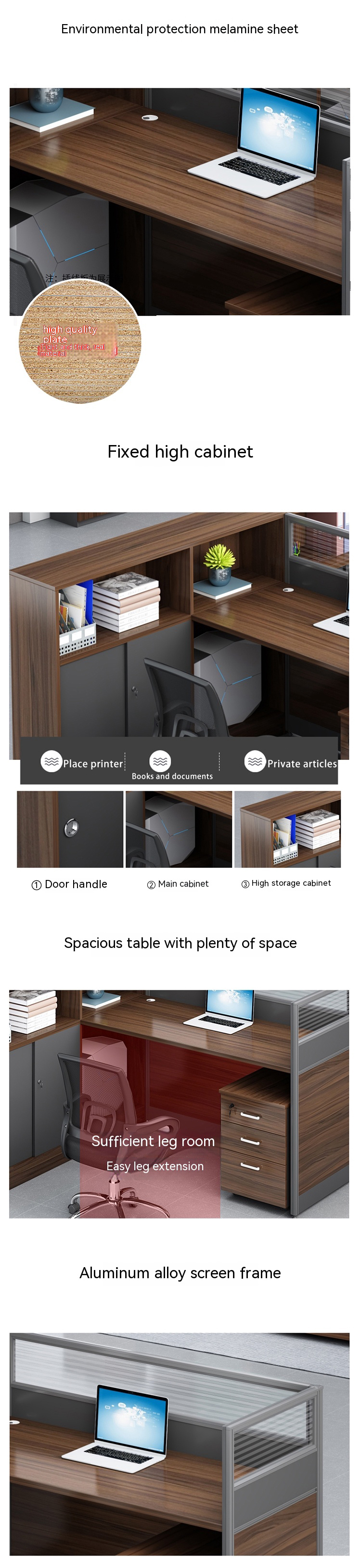 ISO9001/ISO14001 Certified Staff Office Desk and Chair Combination for 2 or 4 People