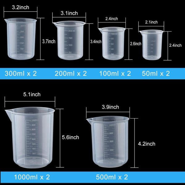 Plastic Beakers Plastic Graduated Cups Clear Multipurpose Measuring Cups Epoxy Mixing Cups, Liquid Container Beakers