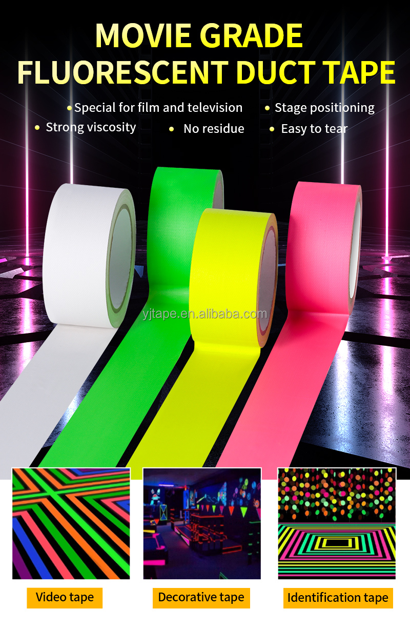 Polyester Cotton Tintage Backing Heavy Duty Floor Stage Fluorescent Duct Tape And Cloth Tape
