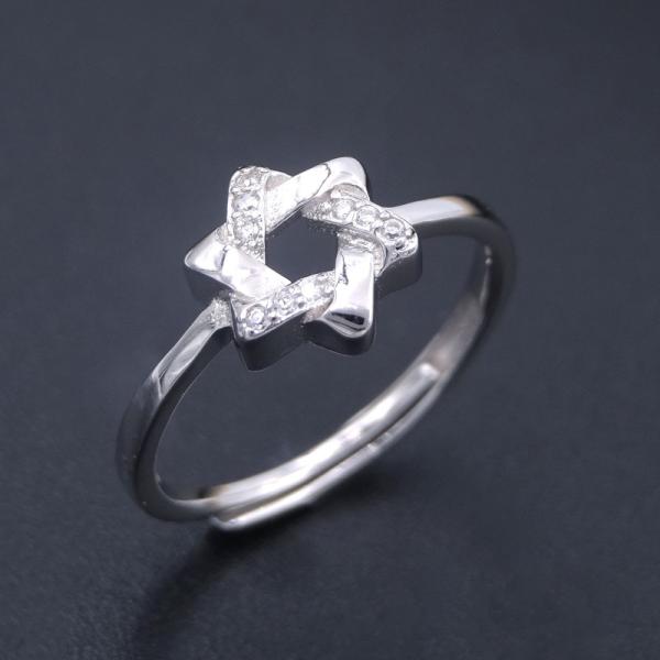 925 Charm Silver Cubic Zirconia Rings / Pentagram Shape Five Point Star Ring