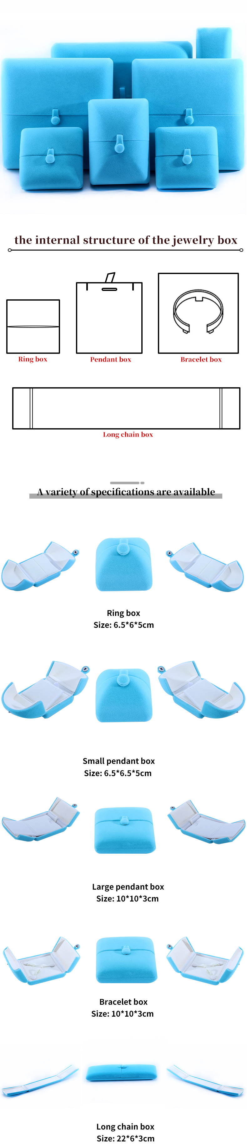 Sky Blue Velvet Hanhong Custom Logo Jewelry Packaging Box for Bracelet Earrings Gift