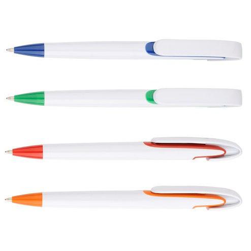 Buy cheap white barrel click quality plastic ball point pen, push style click ballpoint pen with logo brand from wholesalers