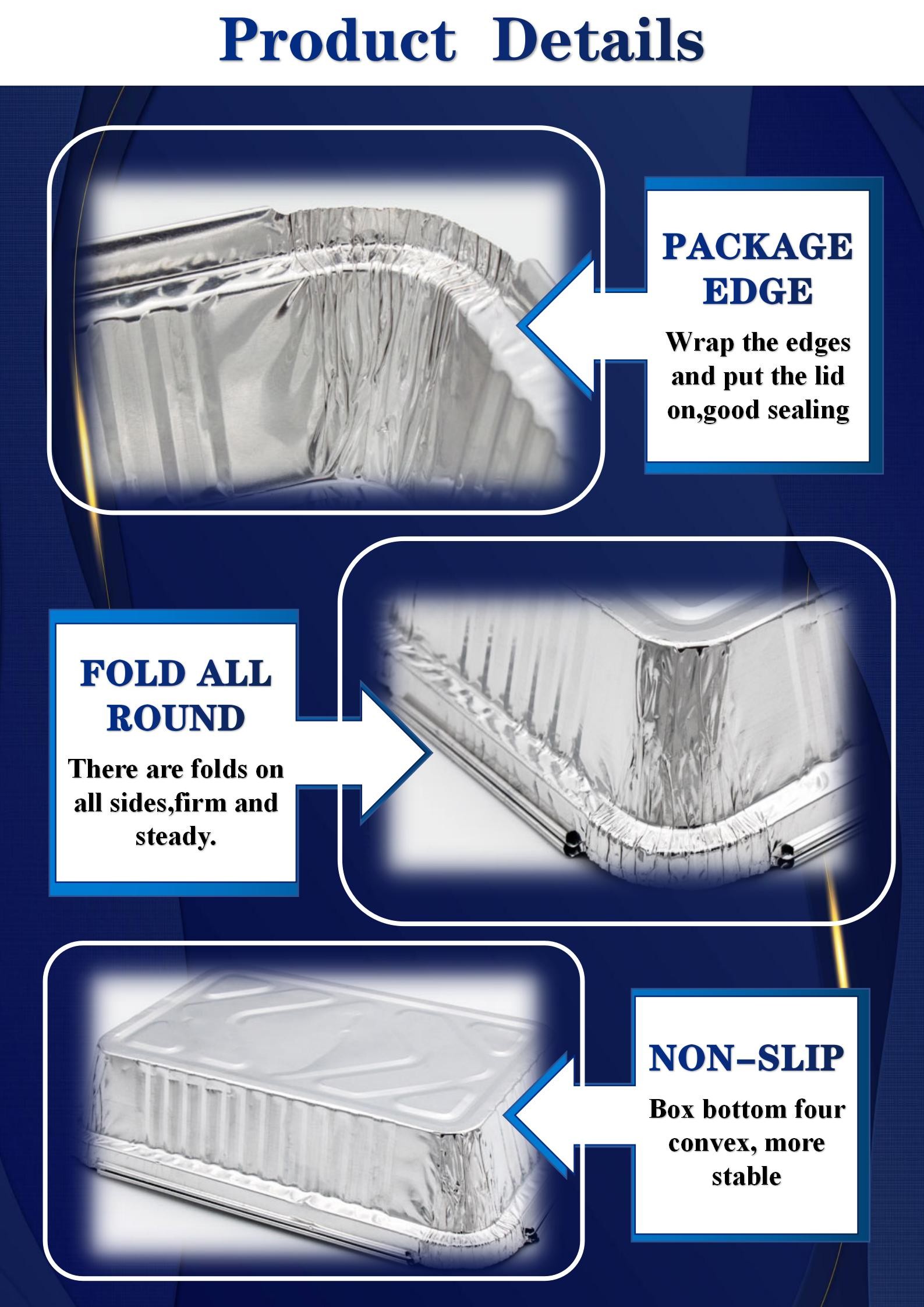 190*110*45MM Food Packaging Pan Food 500ML Box Trays With Lid Aluminium Disposable Containers Aluminum Foil Container