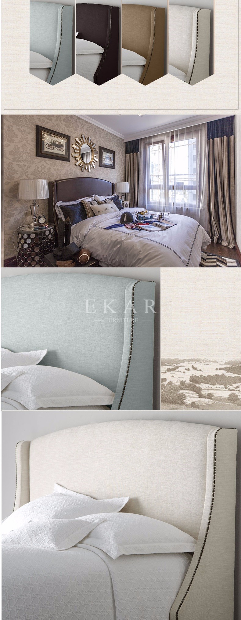 Full Size Headboard Simple Double Bed Design in Woods