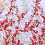 Red Gold Beautiful Applique 3D Embroidery Lace Fabric For Evening Dress