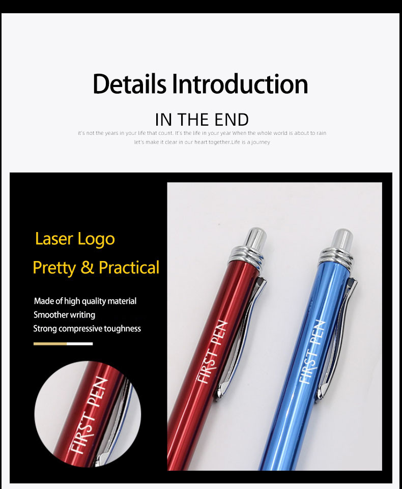 Professional Aluminum Ball Pen School Stationary 1.0mm Retractable Ballpoint Pen