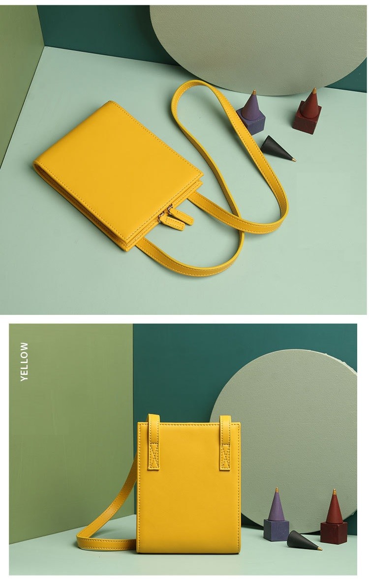 Yellow 17*5*14cm Genuine Leather Shoulder Bags With Lock