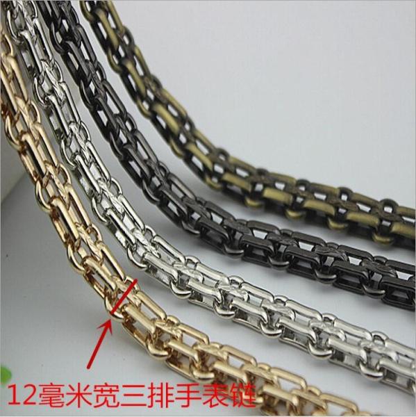 Fashionable classical high quality light gold 12 mm width three rows metal chain