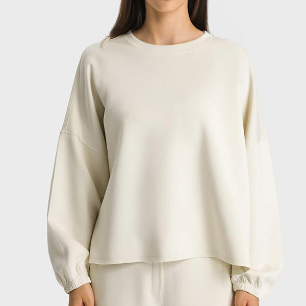 Buy cheap Jade White Womens Yoga Tops Oversized Long Sleeve Drop Shoulder Solid Pullover from wholesalers