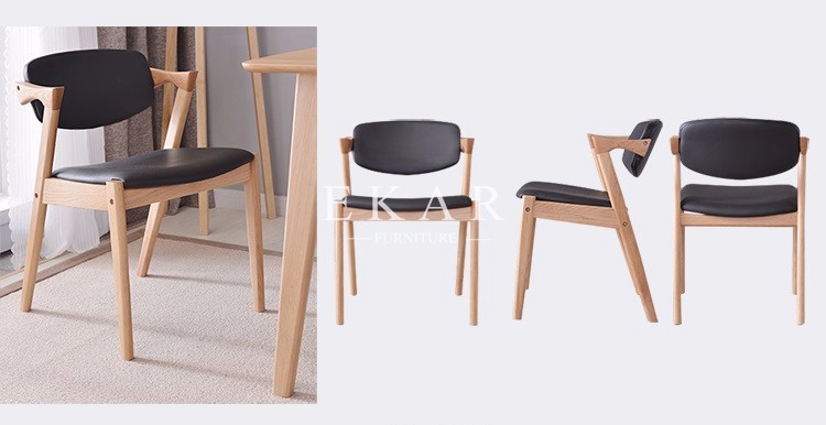 For Home Hotel Furniture Black Leather Wooden Wood Chair Restaurant Dining